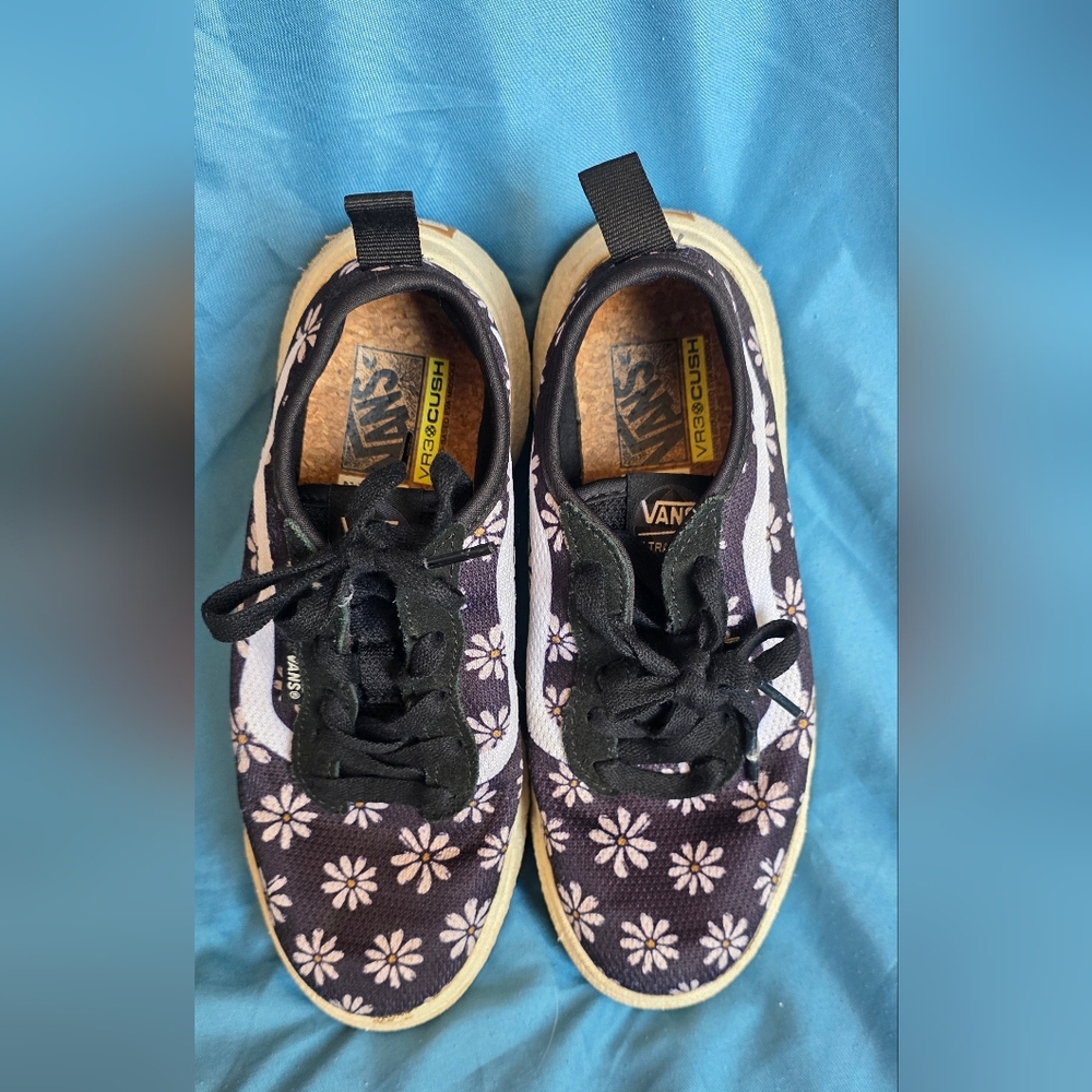 Vans Black Canvas Sneakers with Light Pink Daisy Print